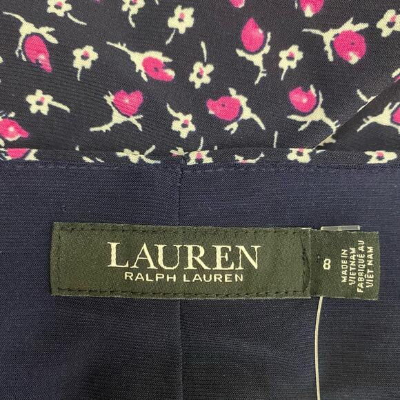 Lauren Ralph Lauren Faux Wrap Dress Sydnie Blue Pink Floral KnitJersey Size 8 - Picture 8 of 11